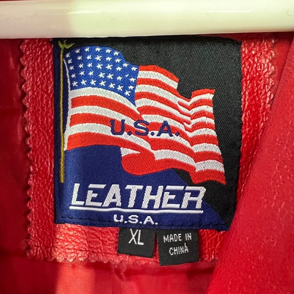 SOLD! NWOT VINTAGE |•USA LEATHER•| Red Leather Moto Jacket - Picture 7 of 11